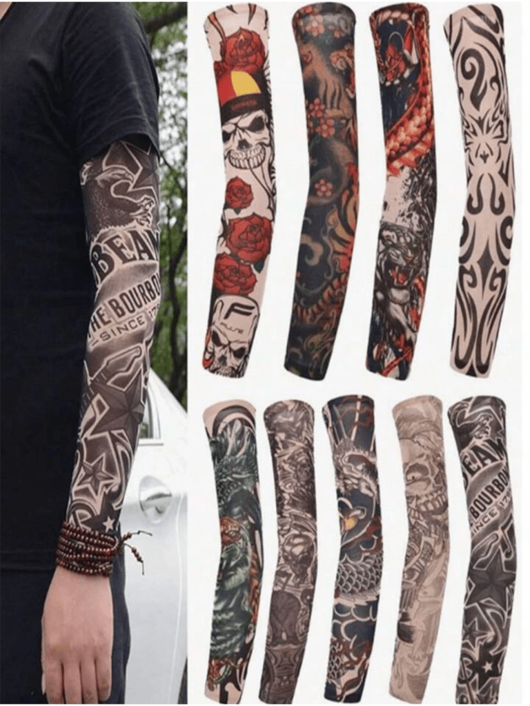 tattoo sleeve 11-1 Pair Unisex Fake Tattoo Arm Sleeves, Breathable Ice Silk Arm Sun Protection Covers, Random Pattern Prints For Men And Women, Suitable For Summer Cycling And Driving
$5