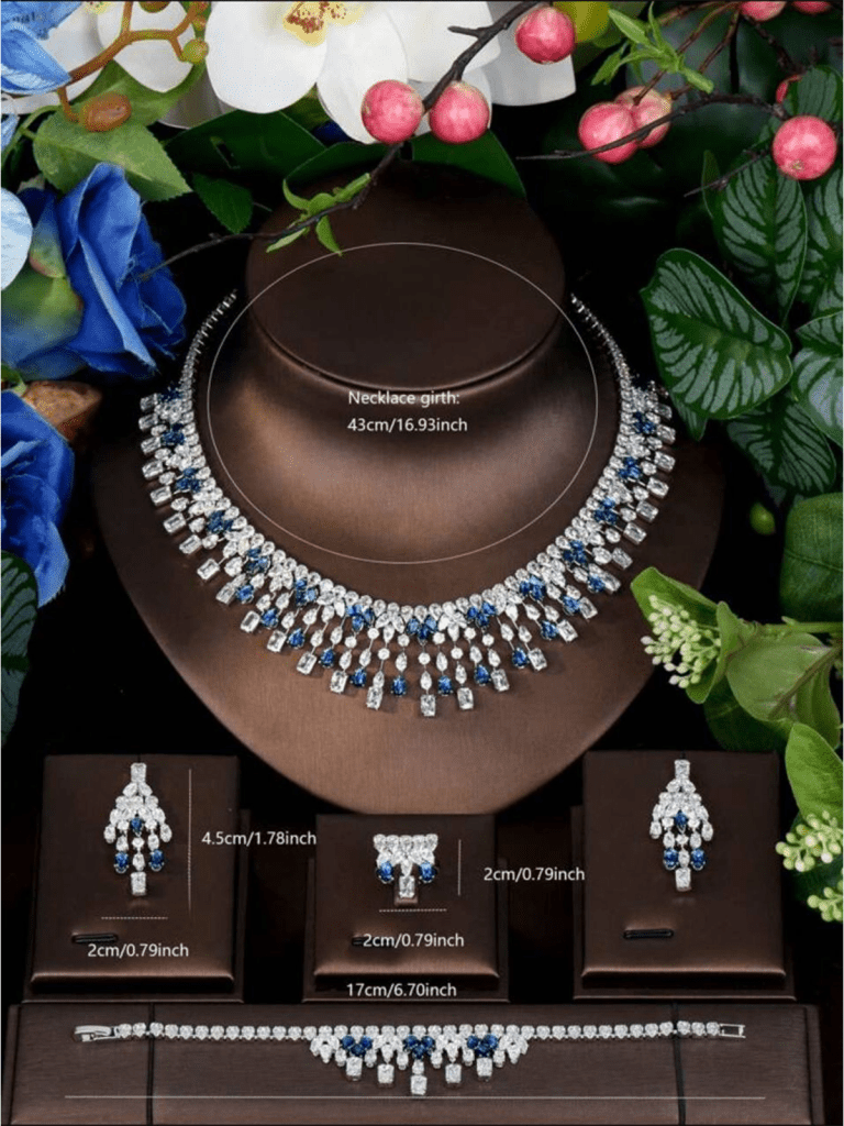 Jewelry 11- 1 Set Luxury Cubic Zirconia Square Geometric Blue Gemstone Inlaid Jewelry Set, Suitable As Anniversary Gift For Women
$60