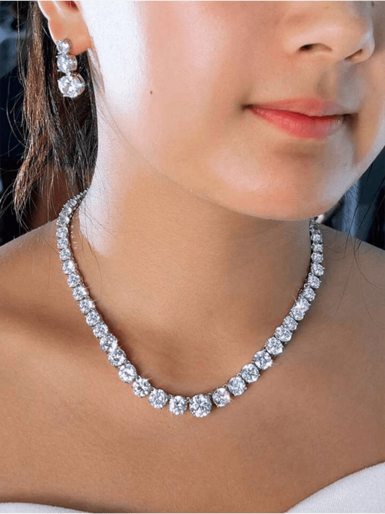 Jewelry 31- 1 Set Brilliant Silver Plated CZ White Round Stone Necklace Earrings Bridal Cubic Zirconia Jewelry Set For Brides, Wedding, Engagement, Banquet, Party, Women, Ladies, Bridesmaids, Girlfriends, Mother Gif
$25