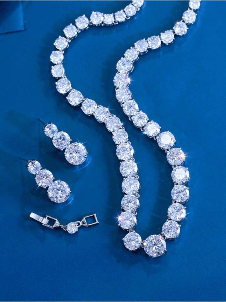 Jewelry 31- 1 Set Brilliant Silver Plated CZ White Round Stone Necklace Earrings Bridal Cubic Zirconia Jewelry Set For Brides, Wedding, Engagement, Banquet, Party, Women, Ladies, Bridesmaids, Girlfriends, Mother Gif
$25