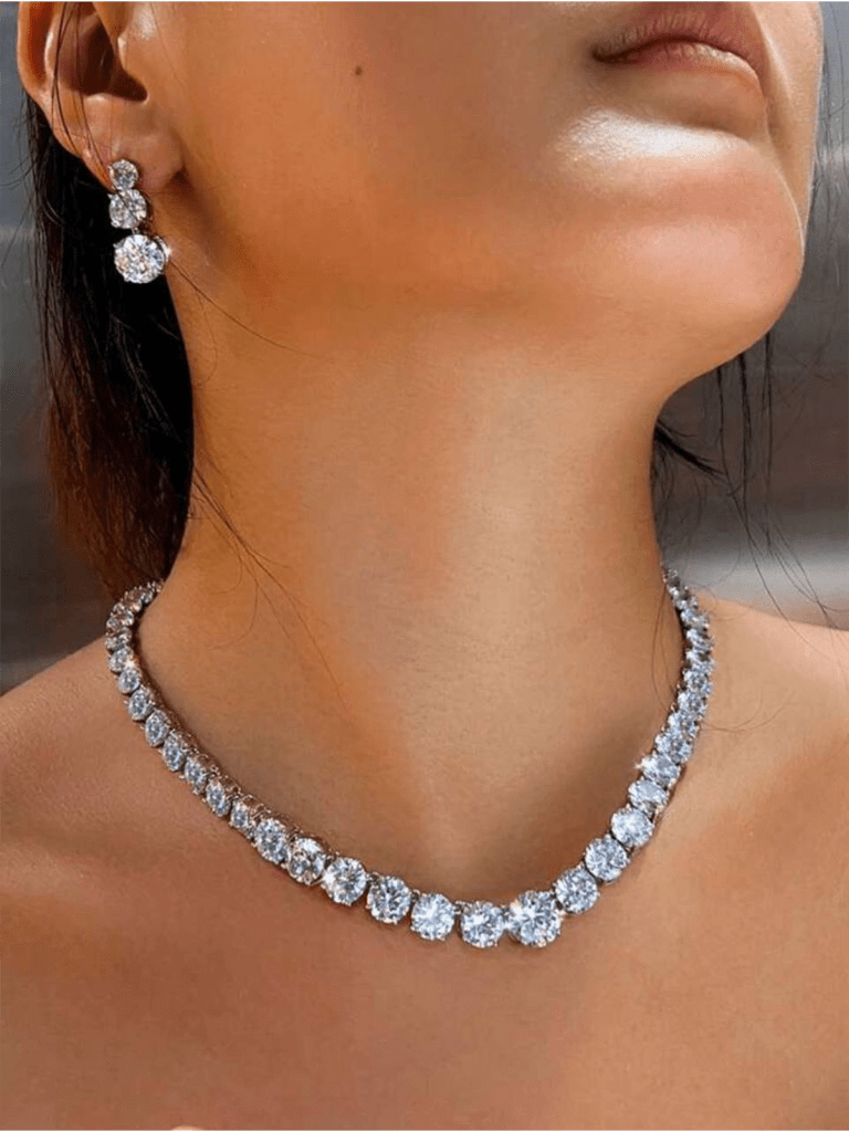 Jewelry 31- 1 Set Brilliant Silver Plated CZ White Round Stone Necklace Earrings Bridal Cubic Zirconia Jewelry Set For Brides, Wedding, Engagement, Banquet, Party, Women, Ladies, Bridesmaids, Girlfriends, Mother Gif
$25