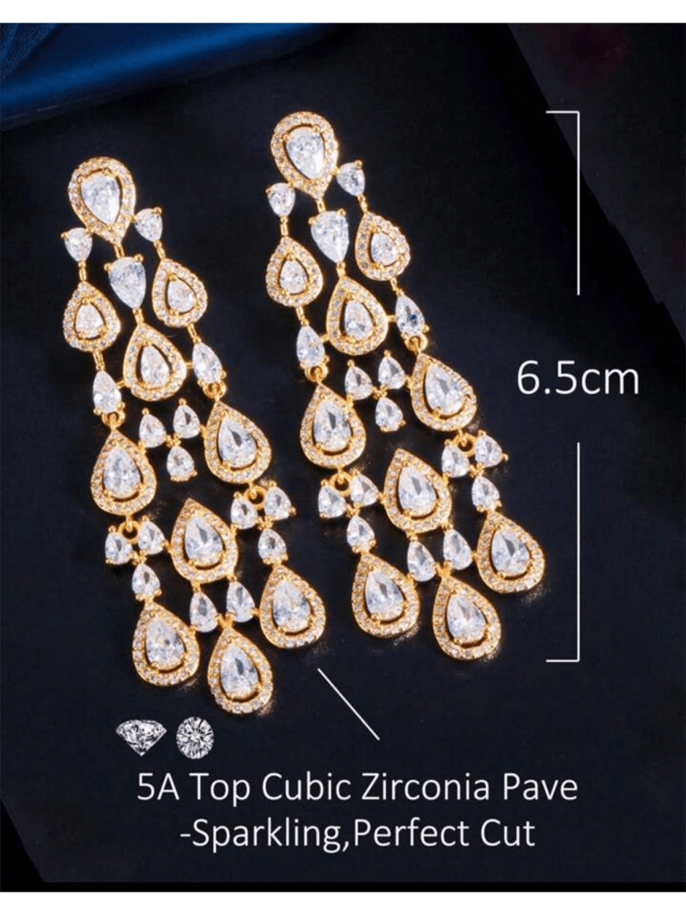 Jewelry 41- 1 Pair Luxury CZ Gold Color Bridal Long Water Drop Tassel Dangle Brazil Style Wedding Earrings Cubic Zirconia Women Jewelry Accessories For Engagement Banquet Party Prom To Brides Bridesmaids Gift
$20