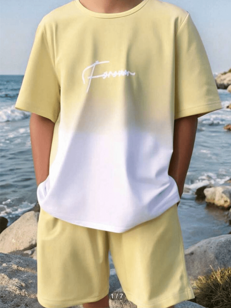 Kidswear 21-Tween Boy's Gradient Short Sleeve T-Shirt And Shorts Set
$14