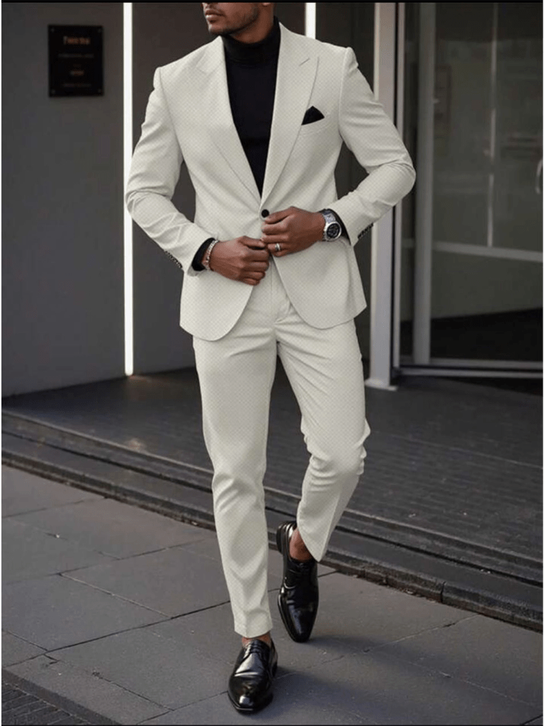Manfinity Mode Manfinity Mode Men's Collar Single Button Long Sleeve Suit Jacket And Pants Set For Business, Men's Autumn Single Breasted Notched Lapel Jacket And Pant