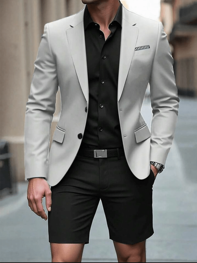 Men 41-Manfinity Mode 2pcs Men's Distressed Lapel Long Sleeve Top And Shorts Casual Suit Set
$49