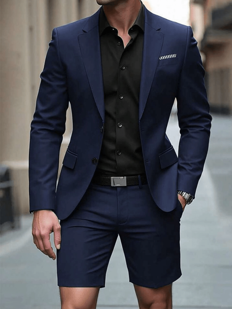 Men 41-Manfinity Mode 2pcs Men's Distressed Lapel Long Sleeve Top And Shorts Casual Suit Set
$49