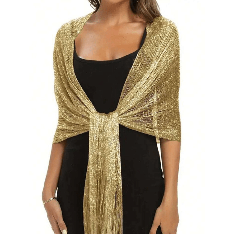 Scarves 11- Golden Sparkling Metallic Shawl Without Round Buckle Elegant Lightweight Breathable Tassel Scarf Women's Party Banquet Dress Outside Shawl Bandana,Hair Band,Head Band Ideal For Dressing Up Your Look
$9