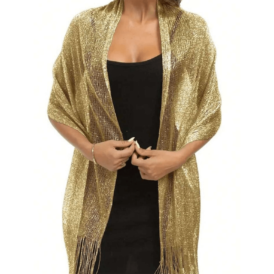 Scarves 11- Golden Sparkling Metallic Shawl Without Round Buckle Elegant Lightweight Breathable Tassel Scarf Women's Party Banquet Dress Outside Shawl Bandana,Hair Band,Head Band Ideal For Dressing Up Your Look
$9