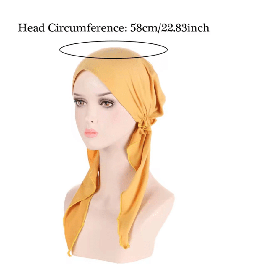 Scarves 41– Solid color Muslim fashion hijab turban hood with long tail, headwrap elastic headscarf caps for women and girls, breathable chemo cap
$8