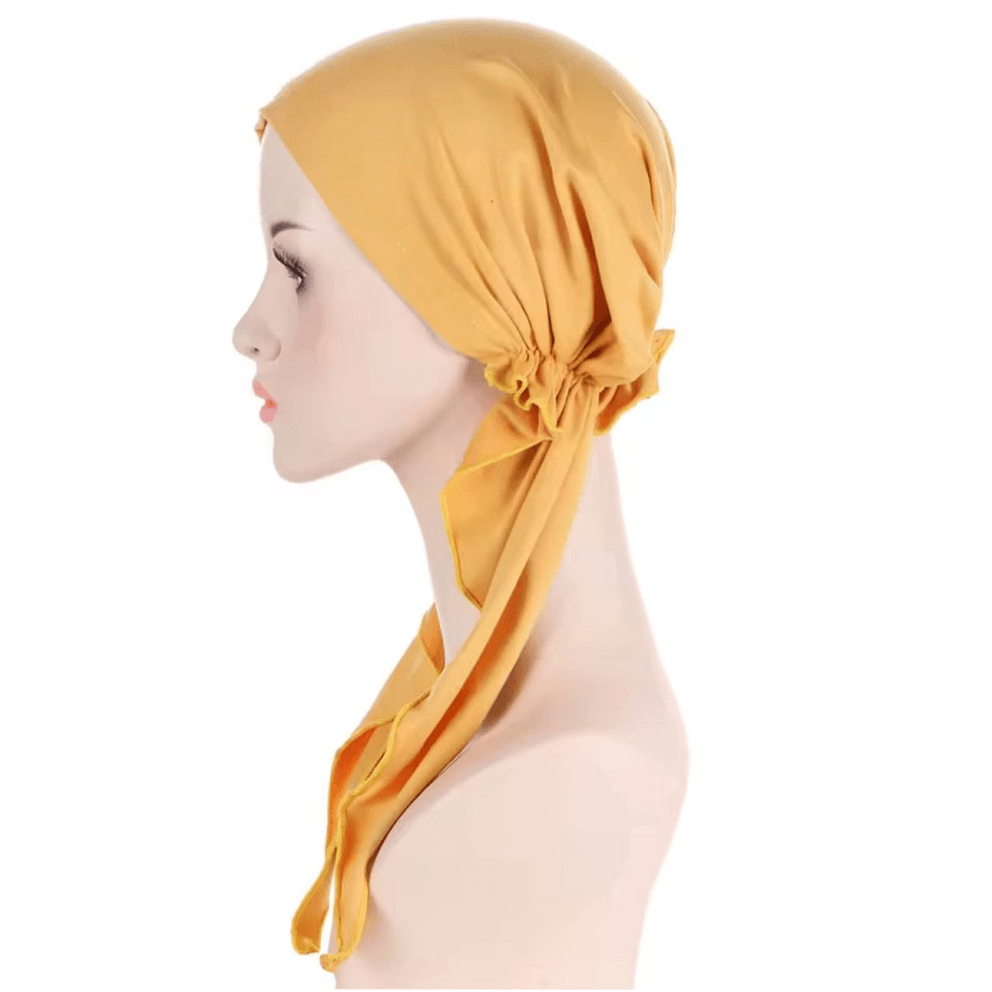 Scarves 41– Solid color Muslim fashion hijab turban hood with long tail, headwrap elastic headscarf caps for women and girls, breathable chemo cap
$8