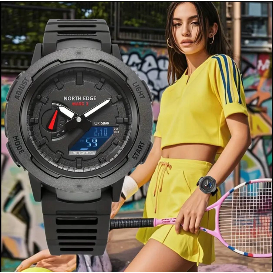 Watches 41- NORTH EDGE MARS3 Men's, Women's Sports Watch - 45mm Carbon Fiber Case, Stopwatch, Alarm Clock, World Time, with LED Backlight and Silicone Strap, Ideal Gift for Outdoor Sports, Holidays Birthdays
$28