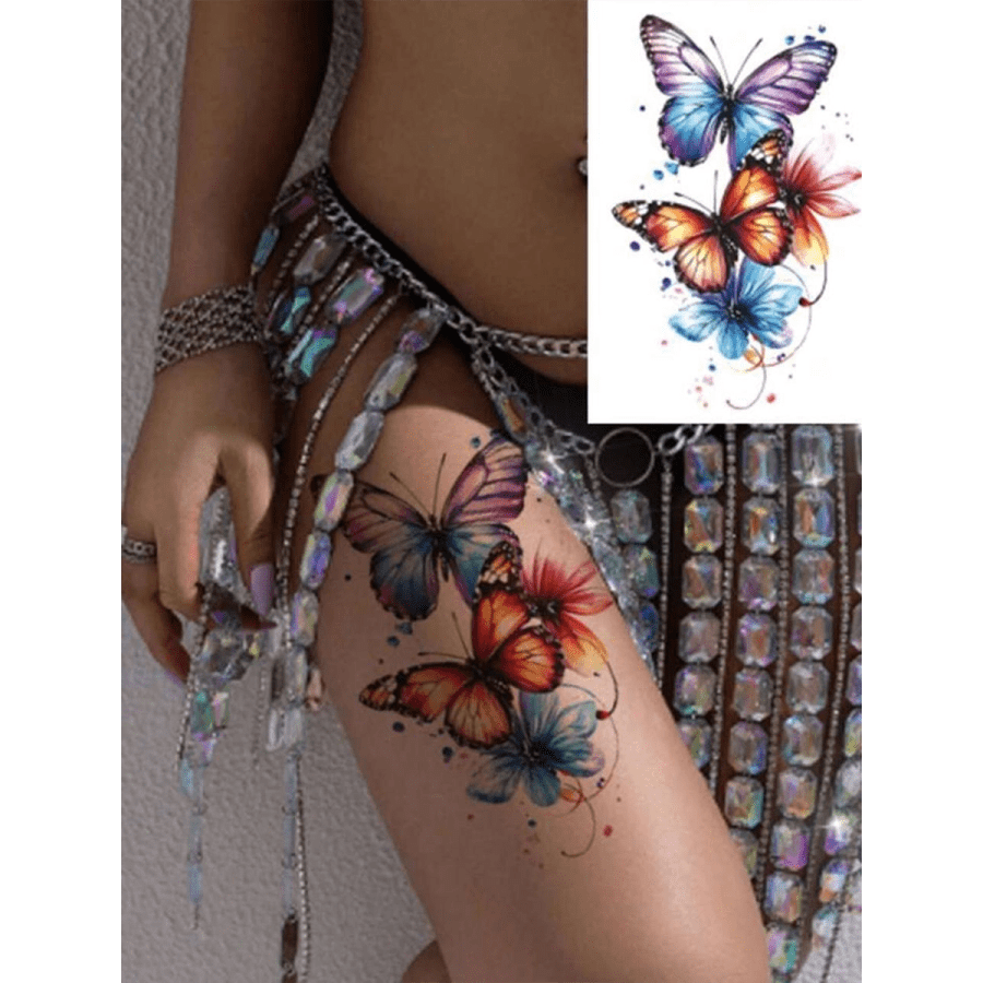 Beauty Other 231- 1pc Waterproof Temporary Butterfly Tattoo Sticker, Lasts 2-5 Days, Covers Scars, Suitable For Arms, Shoulders, Legs, Waist, Chest, Thighs, Fingers, Body Art Tattoo Sticker For Women & Girls, Daily Party Decoration, Makeup, Gift
$4