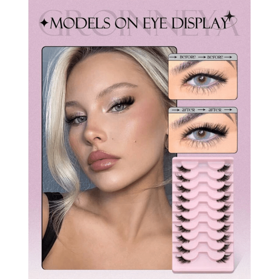 Makeup 241- GROINNEYA 10 Pairs Half Lashes Clear Band Eyelashes Cat Eye False Eyelashes Short Soft 3d Faux Mink Eyelashes Soft Natural Makeup(10B-2)
$8